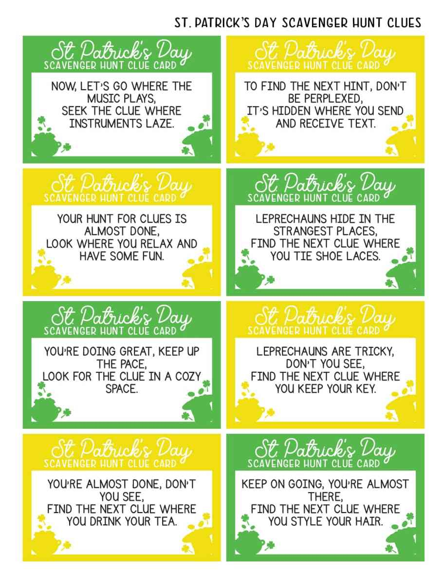 Fun Free St Patricks Day Scavenger Hunt Printable - In The Playroom